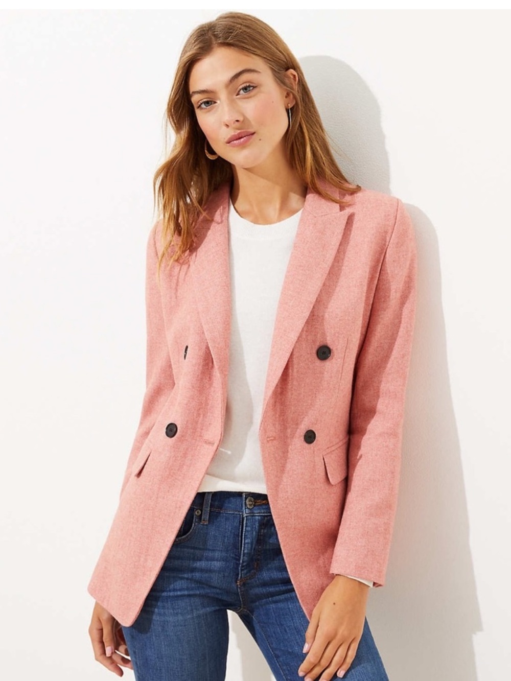 LOFT Women's Pink Double-Breasted Wool-Blend Blazer Jacket (perfect condition)